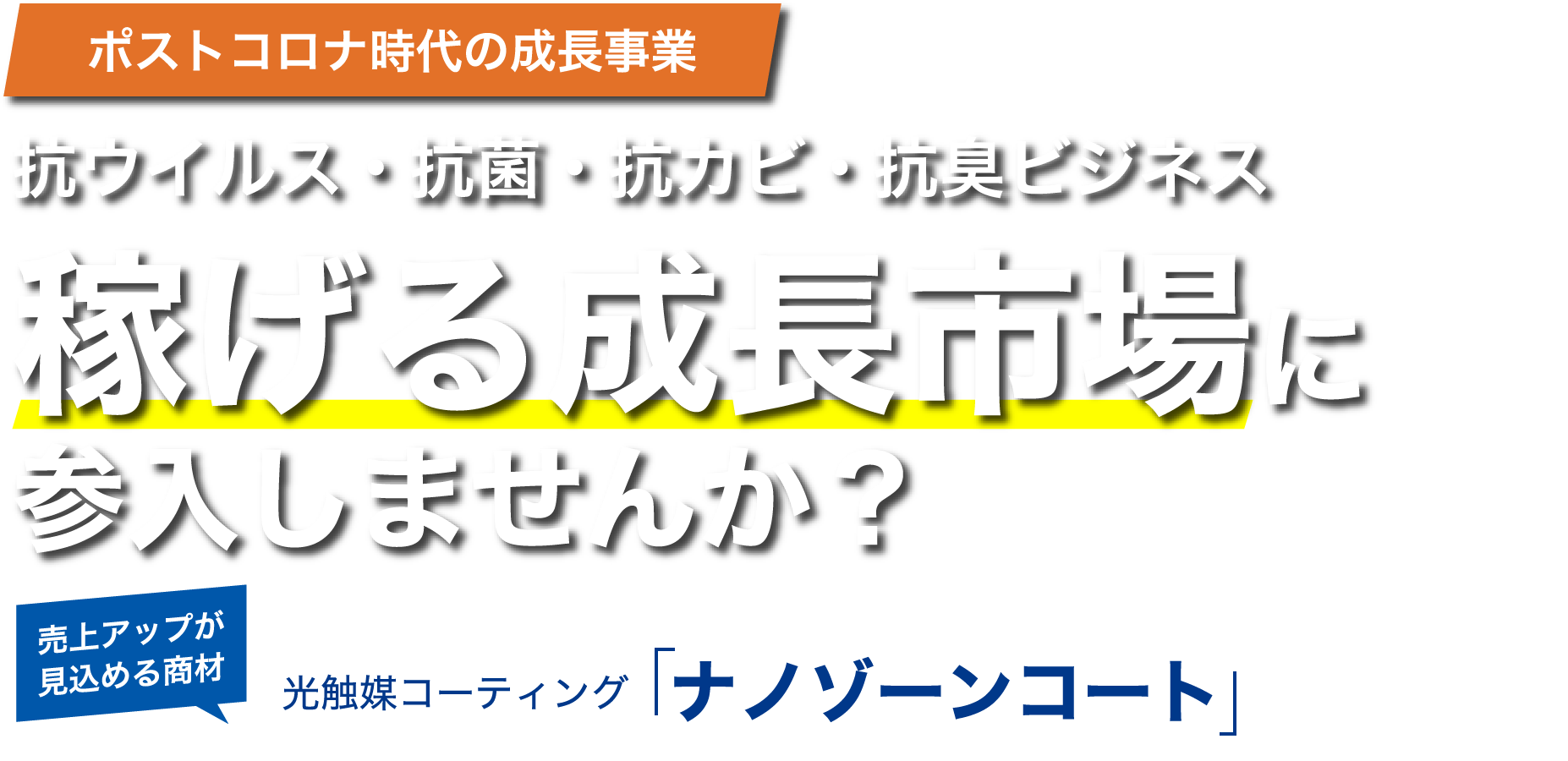 ポストコロナ時代の成長事業 抗ウイルス・抗菌・抗カビ・抗臭ビジネス 稼げる成長市場に参入しませんか? 売上アップが見込める商材 光触媒コーティング ナノゾーンコート
